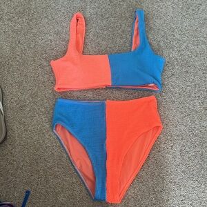 Pink lily color block bikini